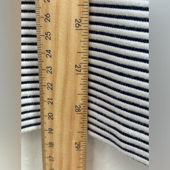 TALBOTS Gold Button Shoulder Pullover 3/4 Sleeve Classic Black White Stripe Prep - Picture 8 of 14